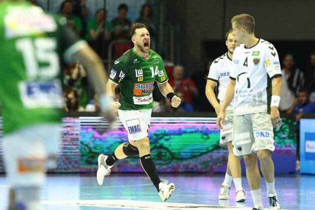Frisch Auf Göppingen vs. Füchse Berlin Jacob Bagersted Göppingen 14 Jubel Torjubel celebrates over the gate celebrate the goal celebration Frisch Auf Göppingen vs Füchse Berlin Ottostadt Magdeburg EHF Cup Finals 2018 Season 2017 2018 19 05 2018 Magdeburg Copyright: xEibner-Pressefotox EP_taeger