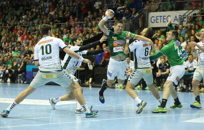 19 05 2018 xcsx Handball EHF Cup Final 4 Fresh on Goeppingen Fuechse Berlin emspor v l Jakob Gojun Foxes Berlin Fabian Wiede Foxes Berlin Allan Damgaard Espensen Fresh On Göppingen Drago Vukovic Füchse Berlin Battle of the Ball Magdeburg