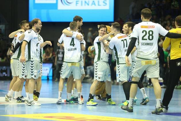 19 05 2018 xcsx Handball EHF Cup Final 4 Fresh on Goeppingen Fuechse Berlin emspor v l Berlin cheers after the end of the game Final draw Magdeburg