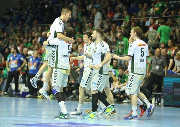 19 05 2018 xcsx Handball EHF Cup Final 4 Fresh on Goeppingen Fuechse Berlin emspor v l Berlin cheers after the end of the game Final draw Magdeburg