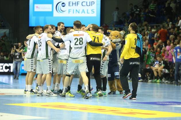 19 05 2018 xcsx Handball EHF Cup Final 4 Fresh on Goeppingen Fuechse Berlin emspor v l Berlin cheers after the end of the game Final draw Magdeburg