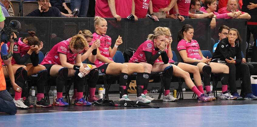 19 05 2018 Germany Stuttgart Handball OLYMP Final4 Season 2017 2018 Semifinals SG BBM Bietigheim vs TuS Metzingen Metzingen disappointed