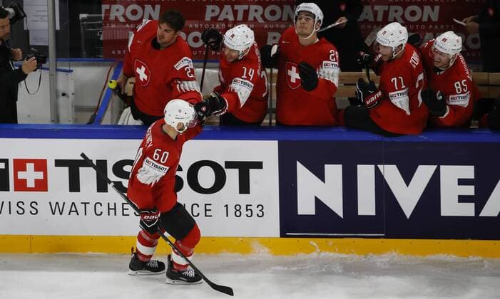 Ice hockey Eishockey - IIHF WC, CAN vs SUI COPENHAGEN,DENMARK,19.MAY.18 - ICE HOCKEY - IIHF World Championships, semifinal, Canada vs Switzerland. Image shows the rejoicing of Tristan Scherwey (SUI). GEPAxpictures xAndreasxPranter