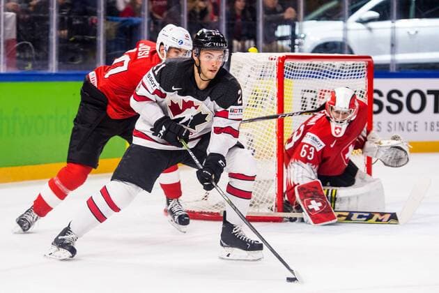 180519 Canadas Tyson Jost during the semi-final of the ice hockey World Cup between Canada and Switzerland on May 19, 2018 in Copenhagen  Copyright: PETTERxARVIDSON BB180519PA149