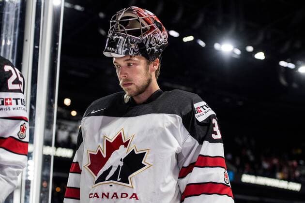 180519 Canadas malfunctioner Darcy Kuemper dies as he leaves the ice after the semi-finals of the ice hockey World Cup between Canada and Switzerland on May 19, 2018 in Copenhagen  Copyright: PETTERxARVIDSON BB180519PA180