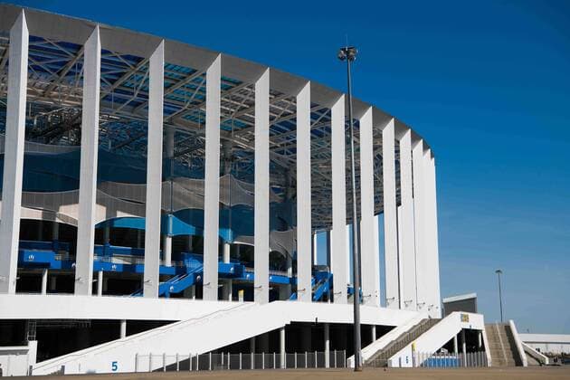 (180520) -- MOSCOW, May 20, 2018 -- Picture taken on April 16, 2018 shows the exterior view of Nizhny Novgorod Stadium which will host the 2018 World Cup matches in Volgogard, Russia. ) (SP)RUSSIA-NIZHNY NOVGOROD-WORLD CUP-STADIUM FIFAxLOC 