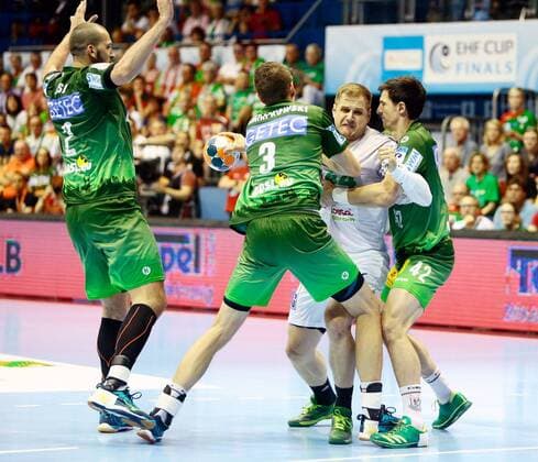 SC Magdeburg vs Frisch Auf Göppingen vK Zeljko Musa Magdeburg 2 Piotr Chrapkowski Magdeburg 3 Kresimir Kozina Göppingen 44 Nemanja Zelenovic Magdeburg 42 Duel Kampf tackle SC Magdeburg vs Frisch Auf Göppingen Handball Ottostadt Magdeburg EHF Cup Finals 2018 Season 2017 2018 20 05 2018 Magdeburg Copyright: xEibner-Pressefotox EP_taeger