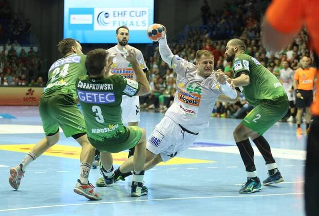 20 05 2018 xcsx Handball EHF Cup Final 4 Handball EHF Cup Final 4 Match 3 SC Magdeburg Fresh on Göppingen emspor v l Christian O Sullivan SC Magdeburg Piotr Chrapkowski SC Magdeburg Kresimir Kozina Frisch On Göppingen Battle for the ball Magdeburg
