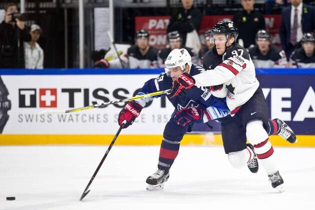 Alec Martinez 23, USA, Connor McDavid 97, CAN during their IIHF Ice hockey Eishockey World Championship WM Weltmeisterschaft 2018 USA - CAN match in Royal Arena 20. May 2018 in Copenhagen, Denmark.  Copyright: xTomixHänninenx tnp24SPO2010474307