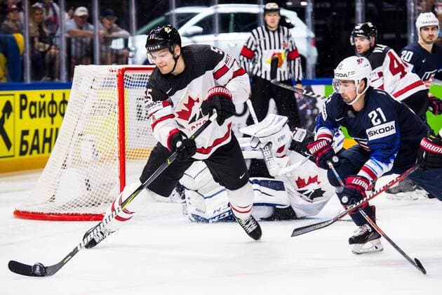 180520 Canadian Colton Parayko and US s Dylan Larkin during the Bronze Match in the Ice Hockey World Cup between USA and Canada on May 20, 2018 in Copenhagen  Copyright: PETTERxARVIDSON BB180520PA044