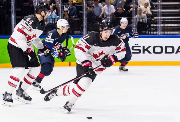 180520 Canadas Jean Gabriel Pageau during the bronze match in ice hockey World Cup between USA and Canada on May 20, 2018 in Copenhagen  Copyright: PETTERxARVIDSON BB180520PA053