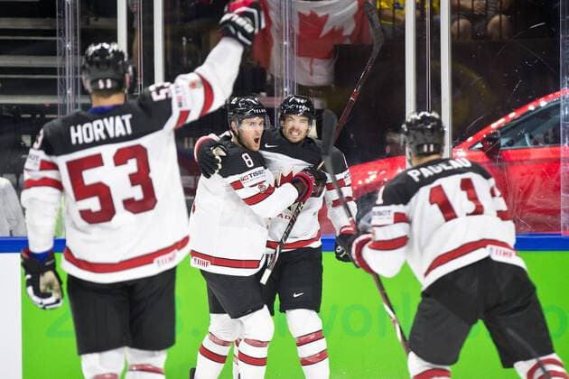 Jean-Gabriel Pageau 44, CAN score 1-1, Bo Horvat 53, CAN, Kyle Turris 8, CAN, Jean-Gabriel Pageau 11, CAN during their IIHF Ice hockey Eishockey World Championship WM Weltmeisterschaft 2018 USA - CAN match in Royal Arena 20. May 2018 in Copenhagen, Denmark.  Copyright: xTomixHänninenx tnp24SPO2003544325