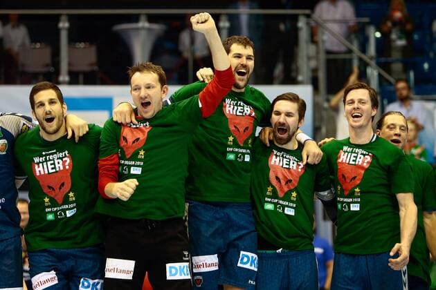 Saint Raphael Var vs Füchse Berlin Berlin players Cheering victory Victory after the game finale Saint Raphael Var vs Füchse Berlin Ottostadt Magdeburg EHF Cup Finals 2018 Season 2017 2018 20 05 2018 Magdeburg Copyright: xEibner-Pressefotox EP_taeger