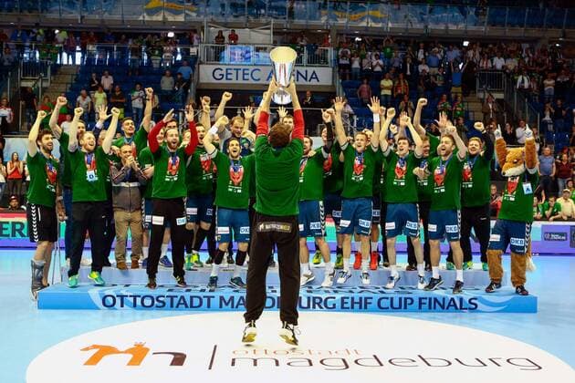 Saint Raphael Var vs Füchse Berlin Berlin players Jubilation on victory Jubilation after the game Cup handover Cup Presentation ceremony Final Saint Raphael Var vs Füchse Berlin Ottostadt Magdeburg EHF Cup Finals 2018 Season 2017 2018 20 05 2018 Magdeburg Copyright: xEibner-Pressefotox EP_taeger