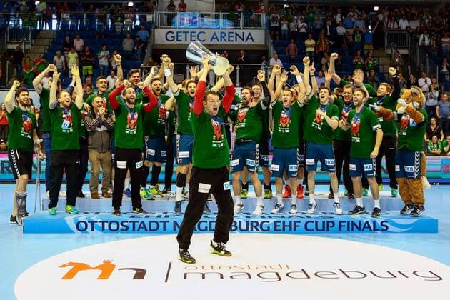 Saint Raphael Var vs Füchse Berlin Berlin players Jubilation on victory Jubilation after the game Cup handover Cup Presentation ceremony Final Saint Raphael Var vs Füchse Berlin Ottostadt Magdeburg EHF Cup Finals 2018 Season 2017 2018 20 05 2018 Magdeburg Copyright: xEibner-Pressefotox EP_taeger
