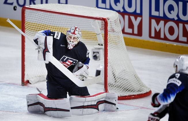 Keith Kinkaid of USA during the IIHF World Championship WM Weltmeisterschaft bronze medal Ice hockey Eishockey match between Canada and USA in Royal Arena in Copenhagen, Denmark, Sunday, May 20, 2018.. , Copenhagen Denmark  Copyright: Scanpix LiselottexSabroex spdk20180520-190204-L