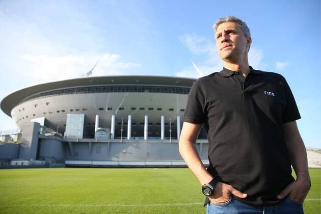 ST PETERSBURG, RUSSIA â€“ MAY 201, 2018: Retired Argentine footballer Hernan Crespo by Saint Petersburg Stadium, a venue for 2018 FIFA World Cup WM Weltmeisterschaft Fussball matches. Peter Kovalev TASS  TS0804FE