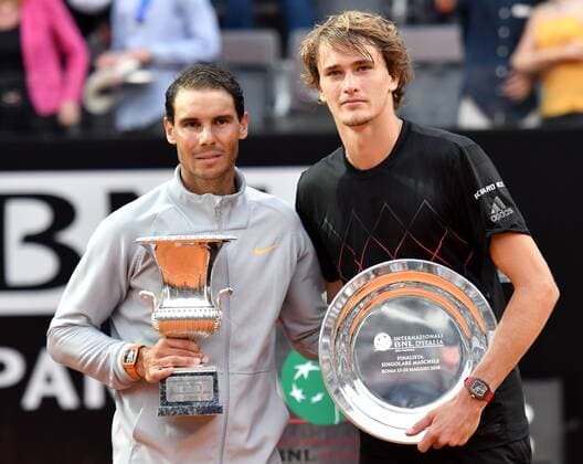 Rafael Nadal Spain and Alexander Zverev Germany during prize ceremony Roma 20-05-2018 Foro Italico, Tennis Internazionali di Tennis d Italia Final Foto Andrea Staccioli Insidefoto andreaxstaccioli