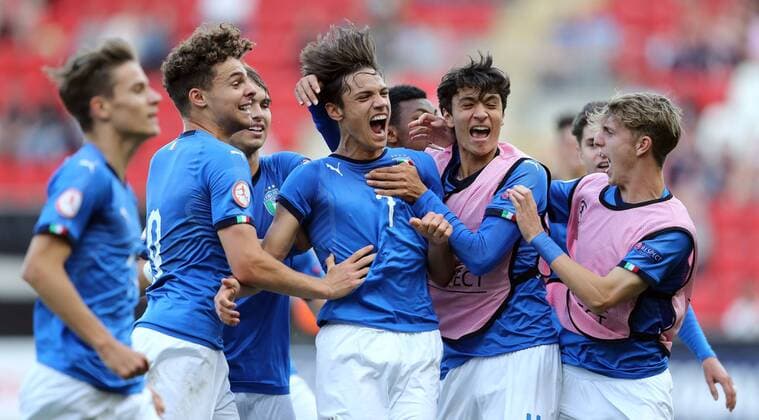 Italy v Netherlands UEFA EURO EM Europameisterschaft Fussball U17 U 17 Championship Final Samuele Ricci (c) of Italy celebrates scoring to make it 1-1 during the UEFA Euro U17 Championship Final match at the New York Stadium, Rotherham Content Not Available For UK Newspapers Copyright: xSimonxMoorex FIL-11825-0010