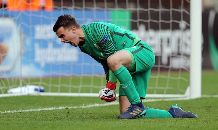 Italy v Netherlands UEFA EURO EM Europameisterschaft Fussball U17 U 17 Championship Final Joey Koorevaar of Netherlands celebrates saving the first penalty he faced during the UEFA Euro U17 Championship Final match at the New York Stadium, Rotherham Content Not Available For UK Newspapers Copyright: xSimonxMoorex FIL-11825-0023