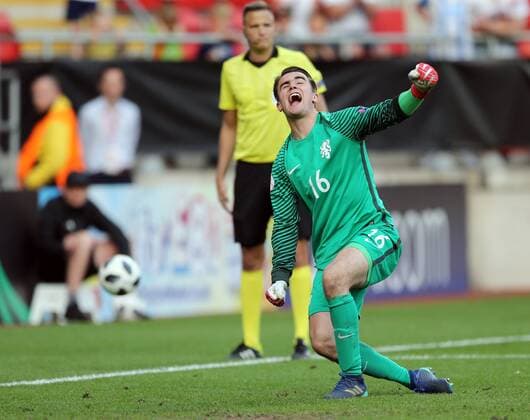 Italy v Netherlands UEFA EURO EM Europameisterschaft Fussball U17 U 17 Championship Final Joey Koorevaar of Netherlands celebrates saving the second penalty he faced during the UEFA Euro U17 Championship Final match at the New York Stadium, Rotherham Content Not Available For UK Newspapers Copyright: xSimonxMoorex FIL-11825-0025