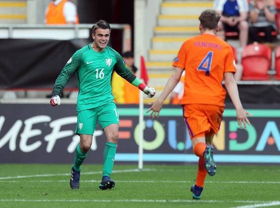 Italy v Netherlands UEFA EURO EM Europameisterschaft Fussball U17 U 17 Championship Final Joey Koorevaar (l) and Ramon Hendriks of Netherlands celebrates after the UEFA Euro U17 Championship Final match at the New York Stadium, Rotherham Content Not Available For UK Newspapers Copyright: xSimonxMoorex FIL-11825-0026