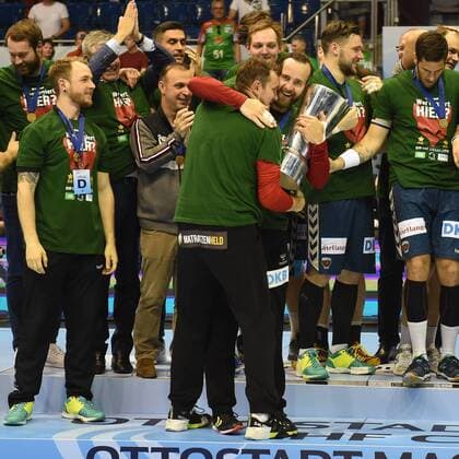Handball Men EHF Cup Final Four Tournament in Magdeburg Season 2017 18 Final game Foxes Berlin Saint Raphael Var Handball Jubilee after the Cup victory TW Petr Stochl No. 71 Füchse Berlin and TW Silvio Heinevetter No. 12 Füchse Berlin are happy about the success 20 05 18 Copyright: xMichaelxHundtx xMatthiasxKochx