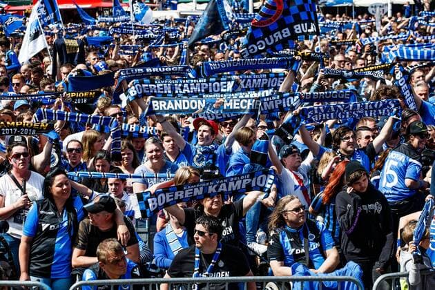 Club s supporters pictured as the players of Club Brugge are celebrated at the Main Square - Grote Markt in Brugge, after winning the champion title of the Jupiler Pro League, Monday 21 May 2018, in Bruges. KURTxDESPLENTER  x05350374x
