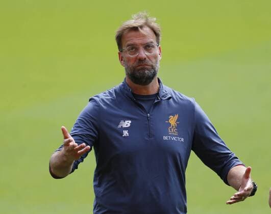 21st May 2018, Anfield, Liverpool, England; Liverpool open media day ahead of Champions League Final; Liverpool manager Jurgen Klopp during today s open training session at Anfield ahead of this week s Champions League final in Kiev against Real Madrid  ActionPlus12028053 AlanxMartin