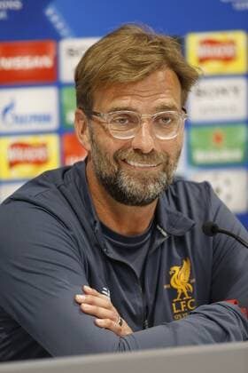 21st May 2018, Anfield, Liverpool, England; Liverpool open media day ahead of Champions League Final; Lievrpool manager Jurgen Klopp speaking to the media at Anfield during today s press conference PK Pressekonferenz ahead of this week s Champions League final in Kiev against Real Madrid  ActionPlus12028060 AlanxMartin