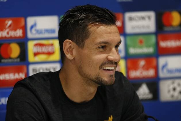 21st May 2018, Anfield, Liverpool, England; Liverpool open media day ahead of Champions League Final; Liverpool defender Dejan Lovren speaking to the media at Anfield during today s press conference PK Pressekonferenz ahead of this week s Champions League final in Kiev against Real Madrid  ActionPlus12028061 AlanxMartin