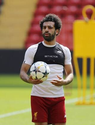 21st May 2018, Anfield, Liverpool, England; Liverpool open media day ahead of Champions League Final; Mohamed Salah of Liverpool during today s open training session at Anfield ahead of this week s Champions League final in Kiev against Real Madrid  ActionPlus12028093 AlanxMartin