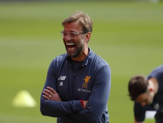21st May 2018, Anfield, Liverpool, England; Liverpool open media day ahead of Champions League Final; Liverpool manager Jurgen Klopp during today s open training session at Anfield ahead of this week s Champions League final in Kiev against Real Madrid  ActionPlus12028067 AlanxMartin