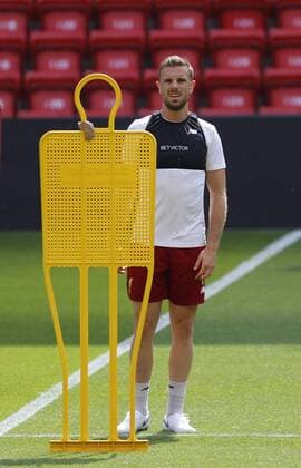 21st May 2018, Anfield, Liverpool, England; Liverpool open media day ahead of Champions League Final; Jordan Henderson of Liverpool during today s open training session at Anfield ahead of this week s Champions League final in Kiev against Real Madrid  ActionPlus12028081 AlanxMartin