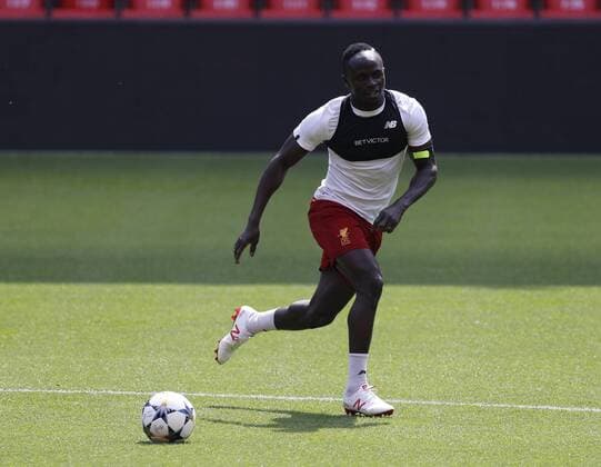 21st May 2018, Anfield, Liverpool, England; Liverpool open media day ahead of Champions League Final; Sadio Mane of Liverpool during today s open training session at Anfield ahead of this week s Champions League final in Kiev against Real Madrid  ActionPlus12028082 AlanxMartin