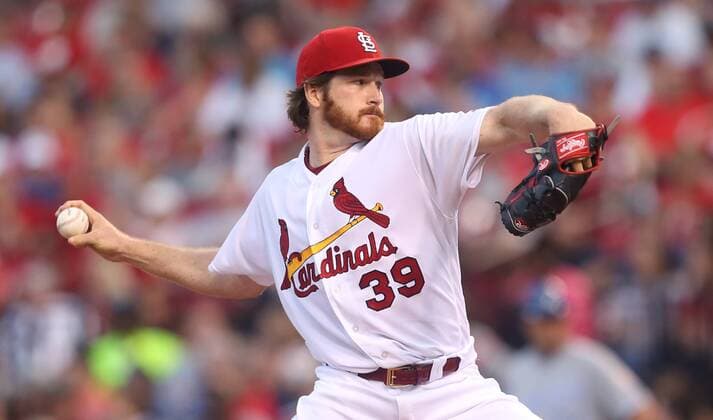 St. Louis Cardinals starting pitcher Miles Mikolas delivers a pitch to the Kansas City Royals in the fourth inning at Busch Stadium in St. Louis on May 21, 2018.  SLP2018052107 BILLxGREENBLATT