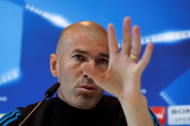Real Madrid s head coach, French Zinedine Zidane, attends a press conference PK Pressekonferenz on the occasion of the Open Media Day ahead of the UEFA Champions League final, in Madrid, Spain, 22 May 2018. UEFA Champions League final between Real Madrid and Liverpool will be held at the NSC Olimpiyskiy Stadium in Kiev on 26 May 2018. Real Madrid Open Media Day !ACHTUNG: NUR REDAKTIONELLE NUTZUNG!  Copyright: xJuanxCarlosxHidalgox GRAF2685 20180522-636625841786823170