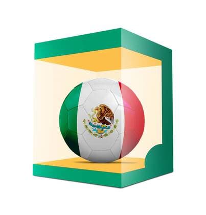 WM 2018, Grafik mit Landesfarben-Fußball der Teilnehmer Soccer balls with team flag from Mexico in transparent box on white background BOMBAERTxPatrick  xBELGAIMAGE-136194993x