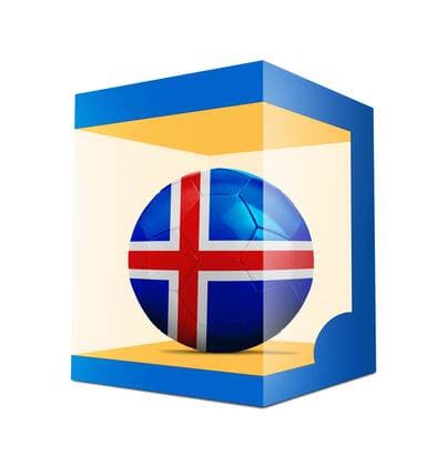 WM 2018, Grafik mit Landesfarben-Fußball der Teilnehmer Soccer balls with team flag from Iceland in transparent box on white background BOMBAERTxPatrick  xBELGAIMAGE-136195005x