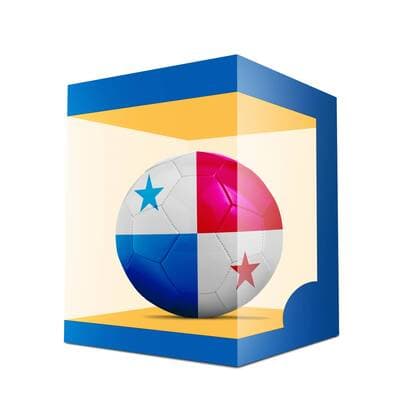 WM 2018, Grafik mit Landesfarben-Fußball der Teilnehmer Soccer balls with team flag from Panama in transparent box on white background BOMBAERTxPatrick  xBELGAIMAGE-136195017x