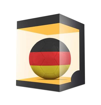 WM 2018, Grafik mit Landesfarben-Fußball der Teilnehmer Soccer balls with team flag from Germany in transparent box on white background BOMBAERTxPatrick  xBELGAIMAGE-136195025x