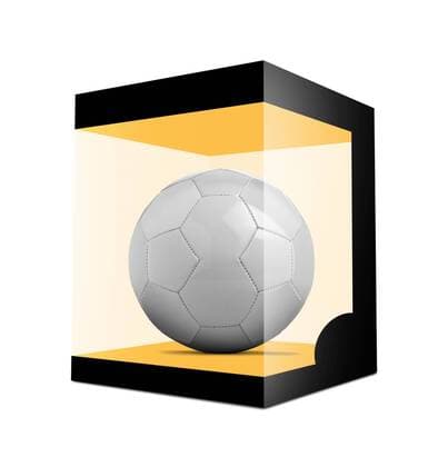 WM 2018, Grafik mit Landesfarben-Fußball der Teilnehmer Blank Soccer ball in transparent box on white background BOMBAERTxPatrick  xBELGAIMAGE-136195033x