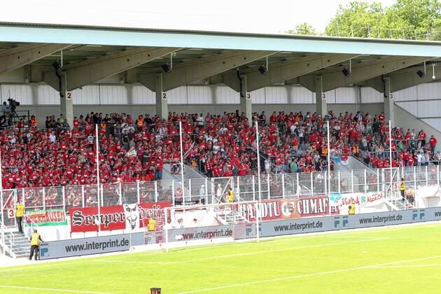 Fußball Niederrheinpokal Final SC Rot Weiss Oberhausen Rot Weiss Essen on 21 05 2018 in Niederrheinstadion in Oberhausen The new standing-room grandstand of Rot Weiss Oberhausen