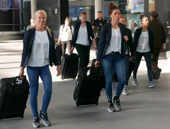 Lyon vs Wolfsburg Final CL Womens preliminary reports Kiev Ukraine 22 05 2018 FOOTBALL Olympique Lyon vs VfL Wolfsburg Final UEFA Womens Champions League season 2017 18 Picture shows Arrival in Kiev Pernille Harder VfL Wolfsburg Sara Bjork Gunnarsdottir VfL Wolfsburg Kiev
