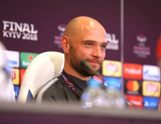 Lyon vs Wolfsburg Final CL Womens preliminary reports Kiev Ukraine 23 05 2018 FOOTBALL Olympique Lyon vs VfL Wolfsburg Final UEFA Womens Champions League season 2017 18 head coach Stephan Lerch VfL Wolfsburg during the press conference Kiev