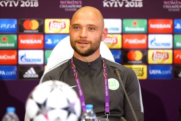 Lyon vs Wolfsburg Final CL Womens preliminary reports Kiev Ukraine 23 05 2018 FOOTBALL Olympique Lyon vs VfL Wolfsburg Final UEFA Womens Champions League season 2017 18 head coach Stephan Lerch VfL Wolfsburg during the press conference Kiev