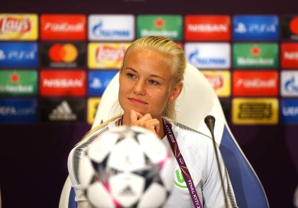 Lyon vs Wolfsburg Final CL Womens preliminary reports Kiev Ukraine 23 05 2018 FOOTBALL Olympique Lyon vs VfL Wolfsburg Final UEFA Womens Champions League Season 2017 18 Pernille Harder VfL Wolfsburg during the press conference Kiev