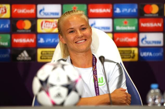 Lyon vs Wolfsburg Final CL Womens preliminary reports Kiev Ukraine 23 05 2018 FOOTBALL Olympique Lyon vs VfL Wolfsburg Final UEFA Womens Champions League Season 2017 18 Pernille Harder VfL Wolfsburg during the press conference Kiev