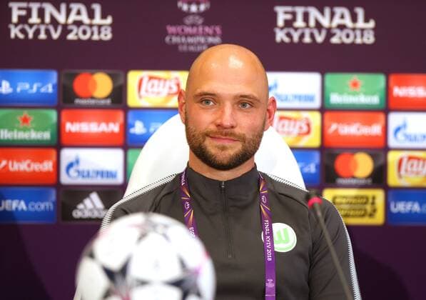 Lyon vs Wolfsburg Final CL Womens preliminary reports Kiev Ukraine 23 05 2018 FOOTBALL Olympique Lyon vs VfL Wolfsburg Final UEFA Womens Champions League season 2017 18 head coach Stephan Lerch VfL Wolfsburg during the press conference Kiev