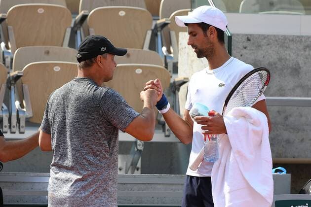 Novak Djokovic (SRB) Marian Vajda (SRB) TENNIS : Roland Garros 2018 - Internationaux de France - 23 05 2018 Panoramic 